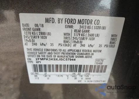 2018 Ford Edge Titanium z USA, uszkodzony, nr VIN 2FMPK3K9XJBC57944